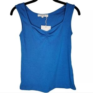Simple Retro Ribbed Knit Top in Blue Size XS New With Tags